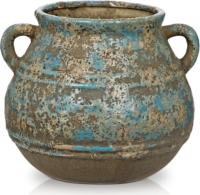 Hollyone Blue Ceramic Planters 5.7 Inch Large Vintage Ceramic Pots for Plants Indoor Outdoor Plant Planters Fit Mid Century Succulent Plant Stand Flower Pot Home Decor