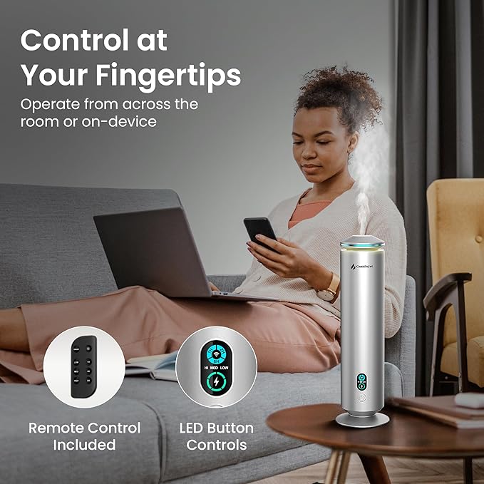 MajesticMist Waterless Essential Oil Diffuser - Aluminum Aromatherapy Scent Diffusers for Home, Room & Hotel, Quiet Aroma Diffuser 4oz, Remote Control, USB-C Powered, LED Display, 1000sq.ft