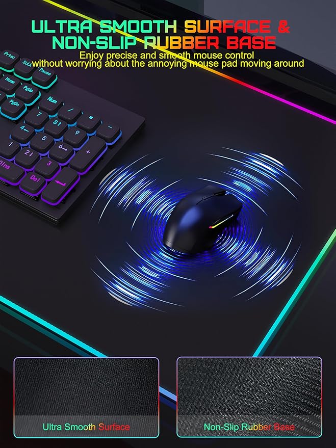 TopMade Mouse Pad with Wireless Charging, 31.5" x 11.81" Large Desk Mat RGB Gaming Mousepad, LED Desk Pad Keyboard Pad with Ultra-Smooth Surface & Non-Slip Rubber Base, Waterproof Desk Pad
