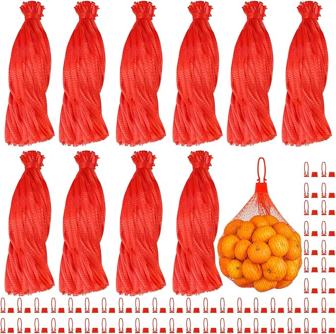 1000 Pcs Reusable Mesh Produce Bags, 20 Inch Seafood Boil Bags for Crab with 1000 Loop Closures, Onion Potato Storage Net Bag for Vegetables Fruits Seafood