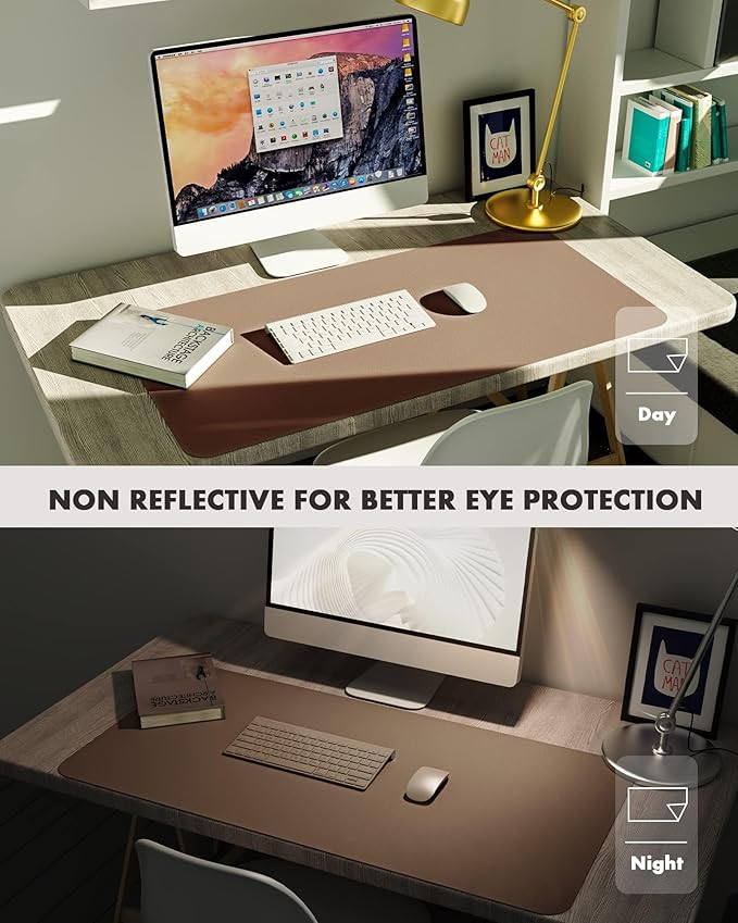 YSAGi Double-Sided Desk Pad, Leather Desk Mat, Eco Cork Desk Pad Protector,Large Mouse Pad,Waterproof Desk Blotter for Office/Home (Coffee+Cork, 47.2" x 23.6")