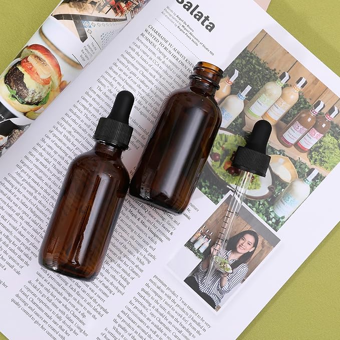 24 Pack, 2oz Glass Dropper Bottle, Preety Texture Tincture Bottles with Precise Scales Eye Droppe, for All Kinds Of Mixed Liquids,Leak-Proof Design for Easy Travel (Amber)