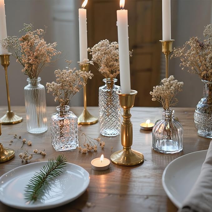 Glass Bud Vase Set of 12 Pcs Small Minimalist Vases for Flowers, Vintage Rustic Home Decor for Table Centerpiece Wedding Party, Modern Clear Aromatherapy Bottle for Living Room Bedroom