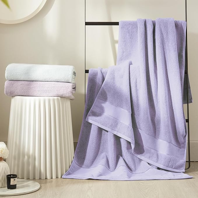 Marvione Bath Towels Set 6 Piece, 100% Turkish Cotton Highly Absorbent and Soft Towels for Bathroom 2 Bath Towels 2 Hand Towels 2 Washcloths, Lavender
