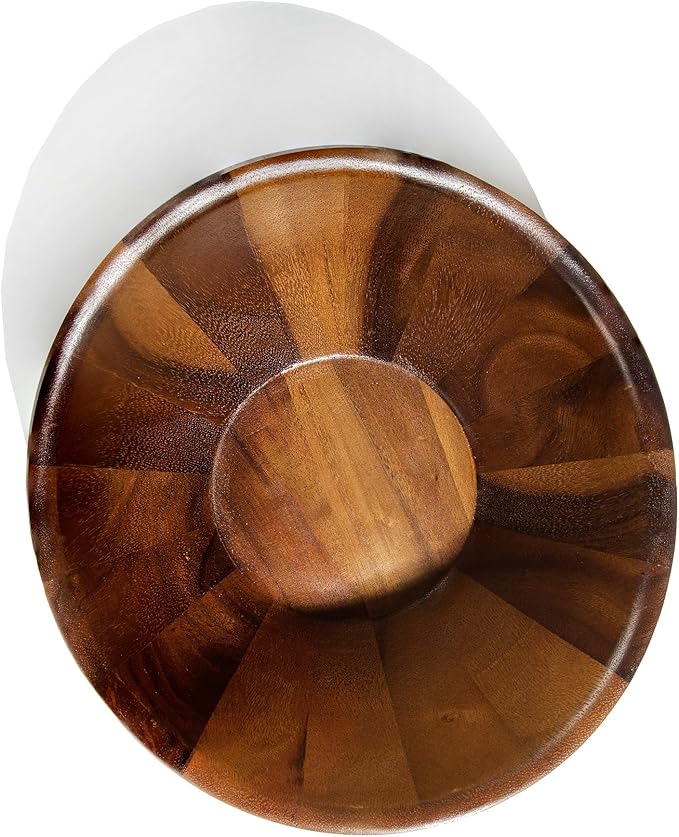 Nambé Harmony 3-Piece Salad Set – 12" Acacia Wood Serving Bowl with 12" Tongs – Designer Salad Bowl & Server Set for Dining, Entertaining & Kitchen Décor – Flowing Curves & Elegant Lines