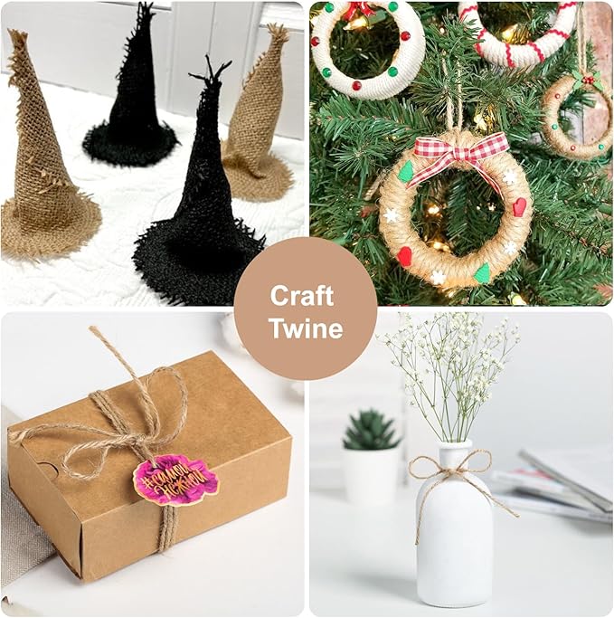 G2PLUS Natural Jute Twine, 3MM 328 Feet Thick Garden Twine String, 3 Ply Brown Heavy Duty Hemp Rope String for Gift Wrapping, DIY Arts & Crafts, Climbing Plants, Home Decor