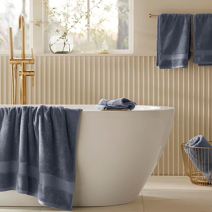 BOLL & BRANCH Plush Bath Towel Set - Mineral - 6 Piece - Includes 2 Bath Towels, 2 Hand Towels & 2 Washcloths - 100% Organic Cotton - Ultra Soft & Luxurious - Quick Absorbing
