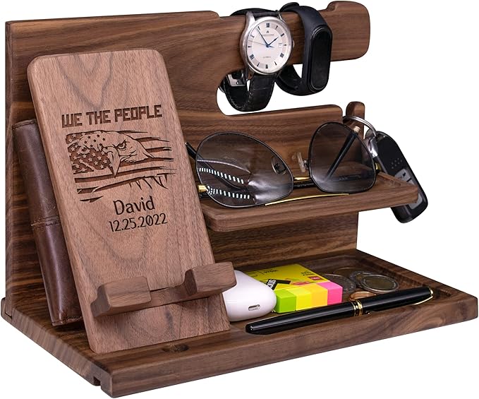 Phone Docking Station for Patriotic - Handmade Unique Nightstand Organizer Present for Soldiers in Navy, Air Force, Army - Personalized Gifts on Veteran's Day, Military Appreciation