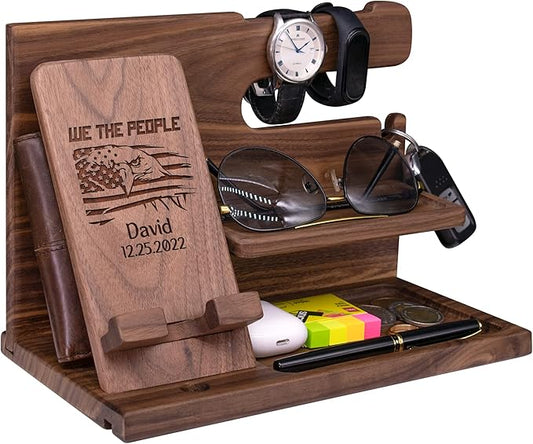 Phone Docking Station for Patriotic - Handmade Unique Nightstand Organizer Present for Soldiers in Navy, Air Force, Army - Personalized Gifts on Veteran's Day, Military Appreciation