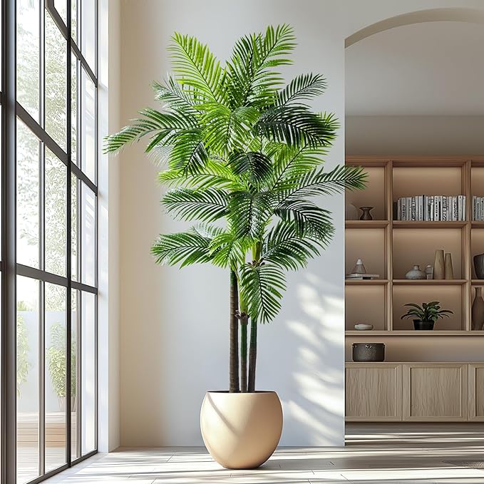 8.2FT Artificial Phoenix Palm Tree with Coconut Fruit Outdoor Indoor Decor Large Faux Coconut Silk Palm Tree Tropical Fake Tree Large Faux Sago Palm Plant for Home Yard Outside Patio Poolside