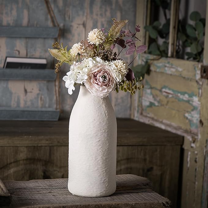 Large Textured Vase, Boho Ceramic Vase for Modern Farmhouse Home Decor, Pottery Vases for Flowers, Pampas Grass, Rustic Decorative Vase, Clay Vase Centerpieces for Dining Table