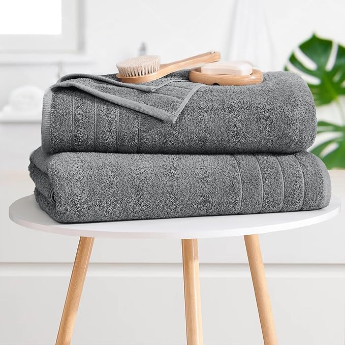 DAN RIVER Bath Towels Set of 4, 30 x 60 Inches, 100% Cotton, Larger & Lighter Weight, Quicker to Dry, Super Soft and Absorbent, Ideal Hotel Towels for Daily Use, Gray