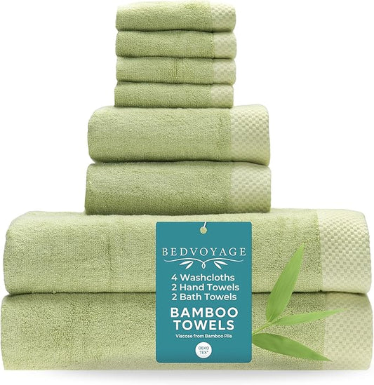 BedVoyage Luxury Bath Towels Set of 8 - Ultra Soft Plush Bathroom Towel Set - Highly Absorbent Viscose from Bamboo Bath Towels Ultra Soft - Spa Towel for Body -Sage