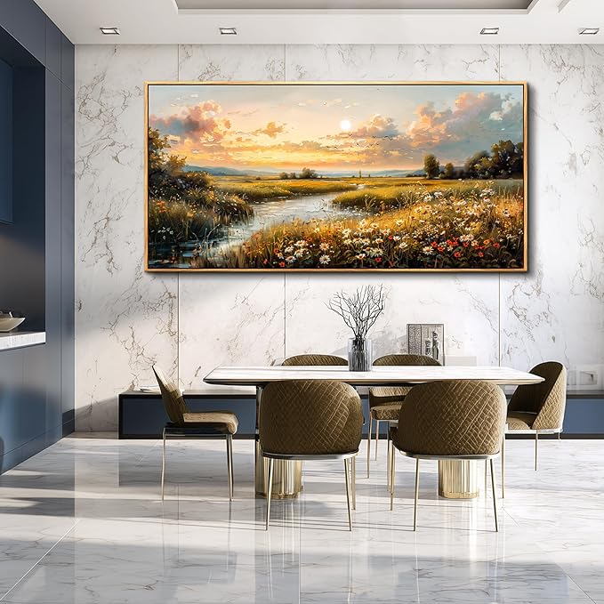 FUHAIHUA Large Wood Framed Wall Decor For Living Room Canvas Wall Art For Office Modern Wall Decorations For Bedroom Sunset Landscape Painting Farmhouse Pictures Artwork Room Home Decor 24x48 In