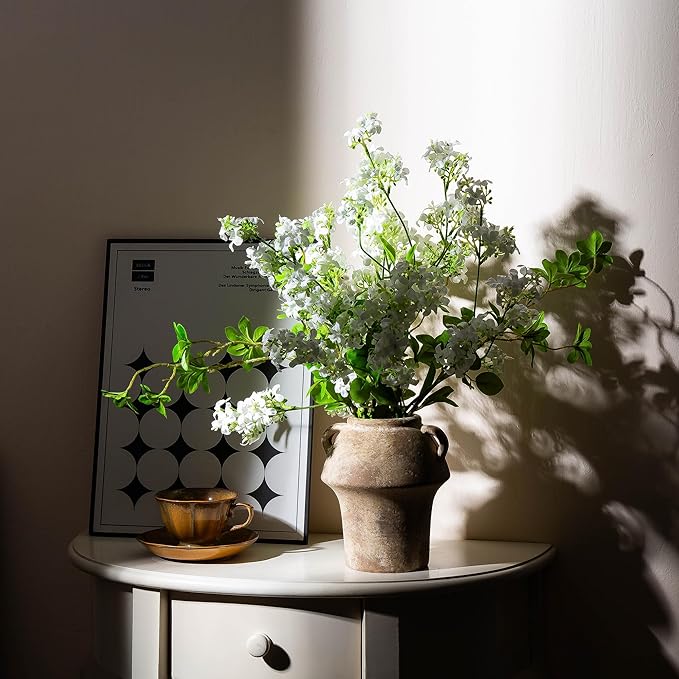 Christmas Decorative Vase, Ceramic Rustic Flower Vases, 7 Inch Terracotta Vintage Vases with Hadle for Home Decor, Farmhouse Living Room Shelf Decor Farmhouse Table, Lyeec