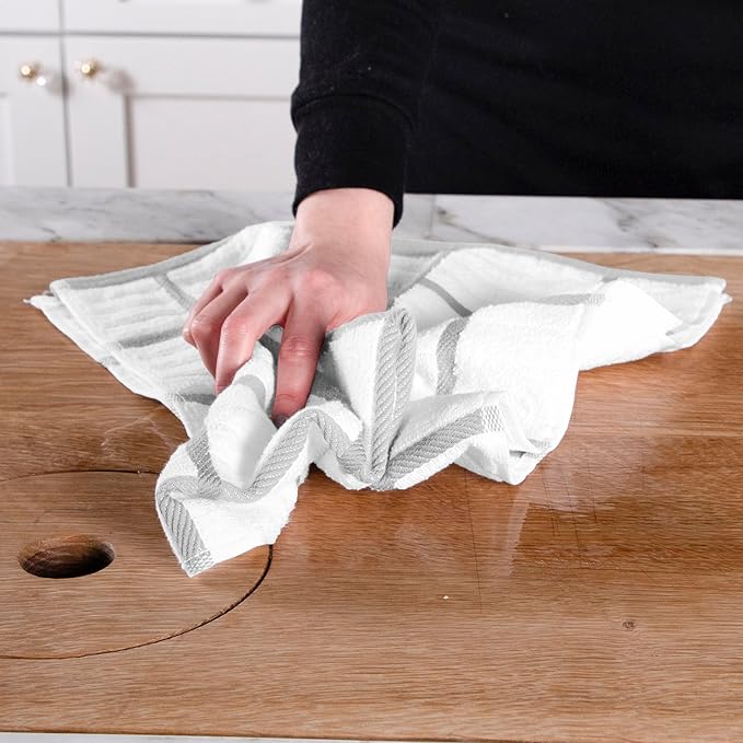 All-Clad Solid & Coordinate Kitchen Towels: Highly Absorbent, Super Soft Long Lasting 100% Cotton, 17" x 30" Tea Towels for Cleaning & Drying Dishes, Pans, Glassware, Countertops, 4-Pack, Titanium