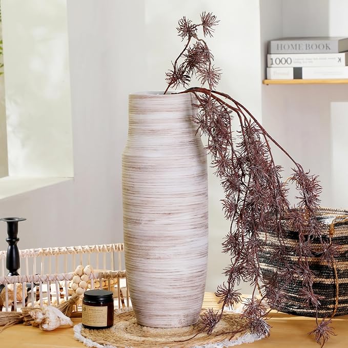 ALMA 17 inch Extra Tall White Ceramic Vases for Centerpieces Farmhouse Living Room Floor, Boho Pampas Grass Vase for Fireplace Mantel Decor, Modern Minimalist Rusic Floor Vase for Organic Home Decor