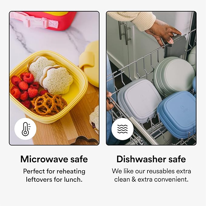 STOJO Jr Collapsible Box for Kids - Steel Blue, 24oz - Leak-Proof Reusable Silicone Travel Bowl for Hot & Cold Food - For Home, On-The-Go Camping & Hiking - Microwave & Dishwasher Safe