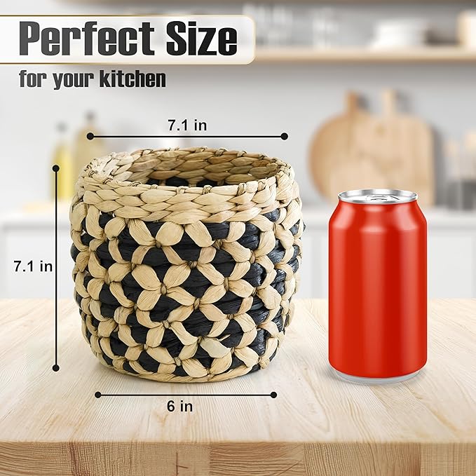 Kitchen Utensil Holder for Countertop – 7.1" Large Utensil Crock for Cooking Tools – Rustic Spatula Holder, Eco-Friendly Utensil Holder Counter – Water Hyacinth Utensils Organizer