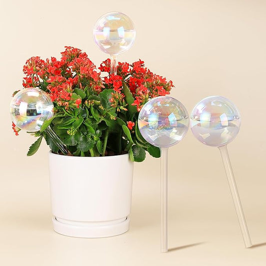 6.4 oz Medium Plant Self Watering Globes, Light Iridescent Glass Water Bulbs for Indoor Plants, Vacation Watering System, Plant Watering Spikes Stakes, Automatic Plant Waterer, 4 Pack