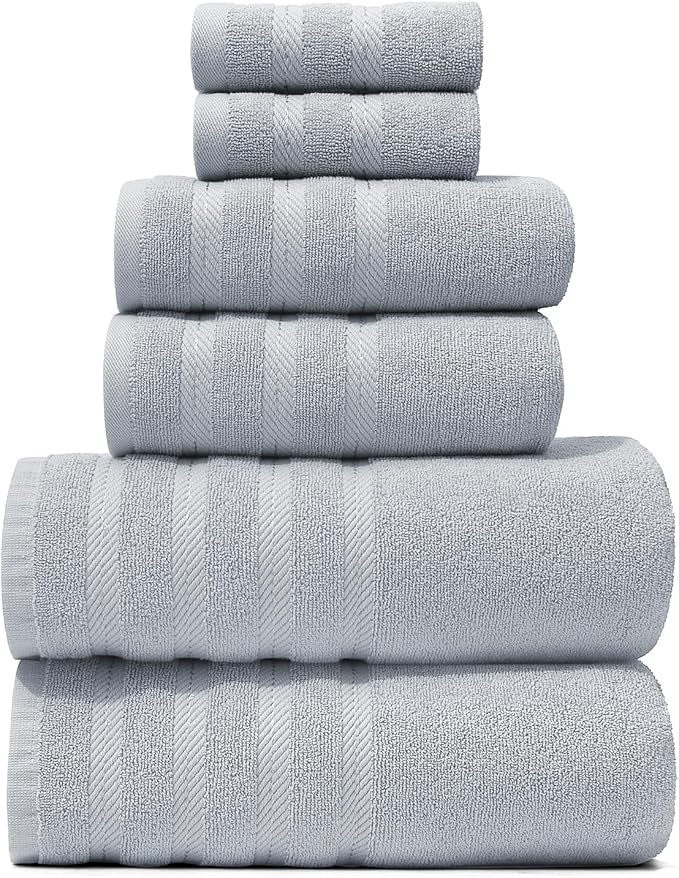 Hearth & Harbor Bath Towels for Bathroom - 100% Ring Spun Cotton Luxury Bathroom Towels - Soft & Highly Absorbent Bath Towels Set, 6 Piece Set, Ice Blue
