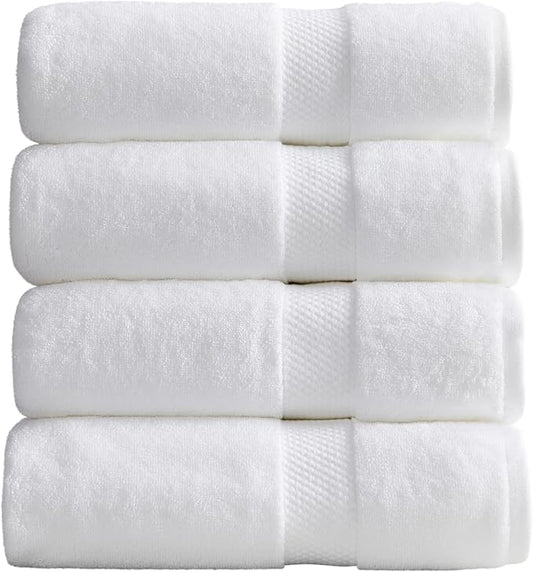 Springtree Home White Bath Towels Set of 4 | Classic Hotel Bath Towels | 100% Combed Cotton | Absorbent Quick-Dry Towels for Bathroom | Oeko-TEX® Standard 100 Cotton | Cynewski Collection - White