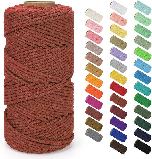 Macrame Cord 4mm x 109Yards (328Feet), Natural Cotton Macrame Rope - 4 Strands Twisted Macrame Cotton Cord for Wall Hanging, Plant Hangers, Crafts, Gift Wrapping and Wedding Decorations, Rust Red