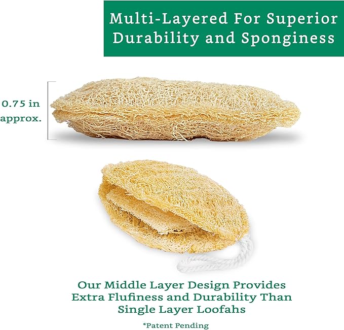 Natural Loofah Exfoliating Sponge (4 Pack) - Loofa Exfoliating Body Scrubber - Biodegradable Organic Loofah Sponge - Shower Luffa Sponges - Shower Lufa - Estropajos para el Cuerpo