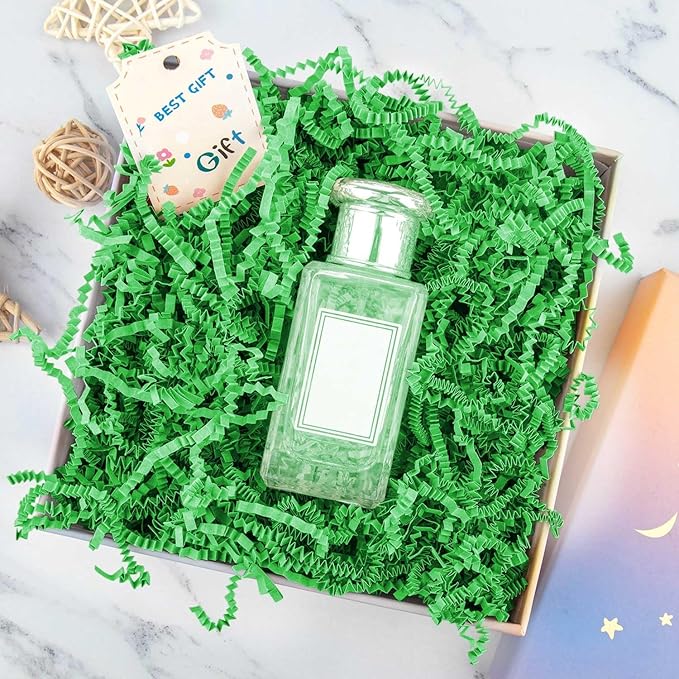 8.5oz Crinkle Paper Filler, Gift Baskets Gift Boxes Crafts Shredded Cut Paper Packaging Decorative Stuffing & Cushioning Confetti for Easter Birthday Wedding Party Favor Green