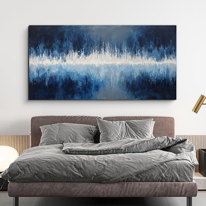 YISXINOAG Abstract Wall Decor Canvas Wall Art Abstract Art Wall Decor Ready to Hang Blue Prints Modern Home Decorations Deep Blue Design Modern Artwork Canvas Art on Bedroom, Home Office Size 24"X48"