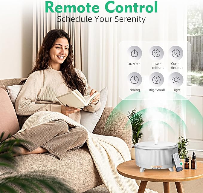 20-Hour Long-Lasting Aromatherapy, 500ML Large Essential Oil Diffuser: Ultrasonic Cool Mist Humidifier with Remote, 7 Color Lights, Timer, Auto-Off for Home/Bedroom/Yoga (Minimalist White)