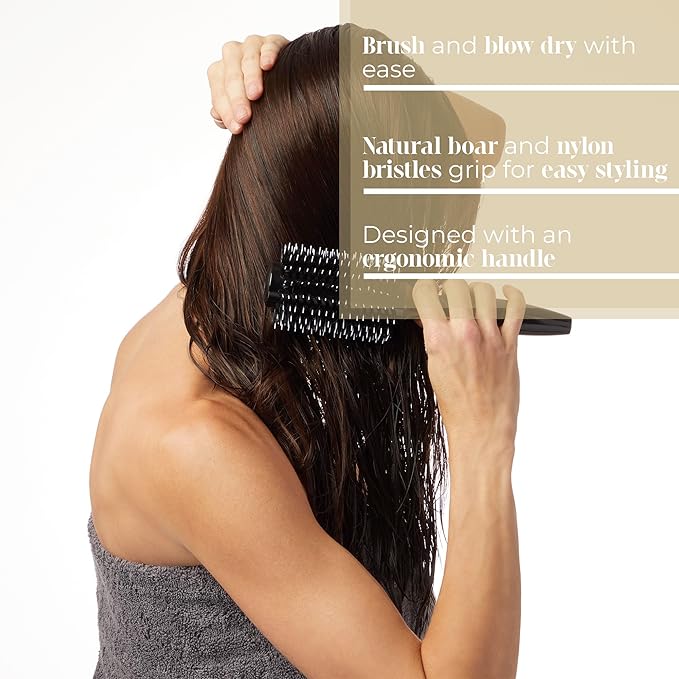 SALLY HERSHBERGER Large Round Brush for Men & Women - Premium, Salon-Tested, Volumizing & Smoothing Barrel Hair Brush - For Styling and Blow Drying Thick Through Fine Hair - Boar Bristle Design - 1 pc