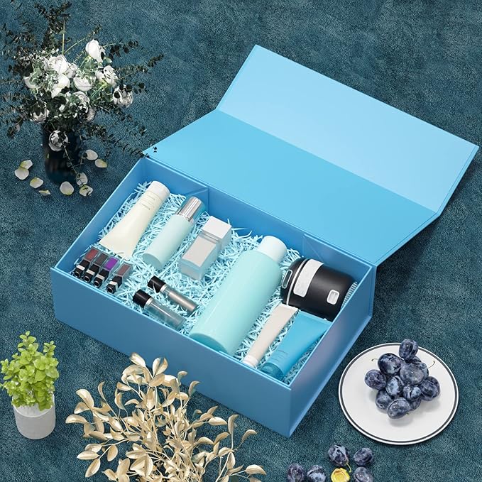 Blue Gift Box, 9.5x6x3'' Gift box for Presents with Lids Magnetic Closure Rectangle Collapsible for Bridesmaid Proposal Box, Wedding, Christmas, Halloween, Birthday Gift Packging