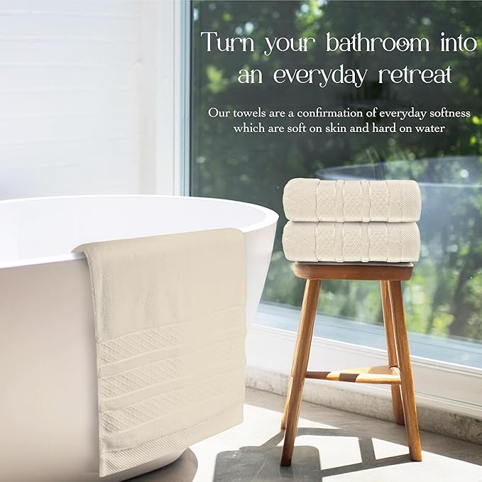 Premium Towel Set: Super absorbent, quick-drying, soft, plush. Features hanging loop, fade-resistant, eco & skin-friendly dyes. Luxury dobby design for bath or spa. (Beige, Bath Towel Set of 4)