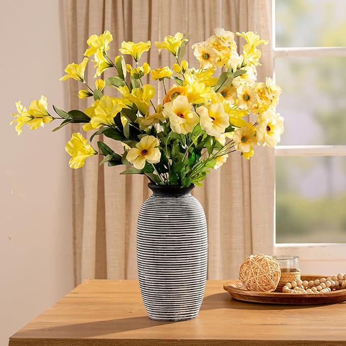 Ceramic Rustic Vase, Large Flower Farmhouse Vases Home Decor, 12.5" Tall Pottery Decorative Pampas Vase for Table Living Room Entryway Mantel Bookshelf Bedroom Bathroom Kitchen-Black