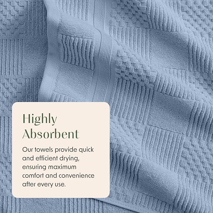 Springtree Home 100% Cotton Bath Towel Set of 4 | Blue Towels | Geometric Textured Design | Absorbent & Quick-Dry | 4 Bath Towels | Oeko-TEX® Standard 100 Cotton | Myla Collection - Blue Cashmere