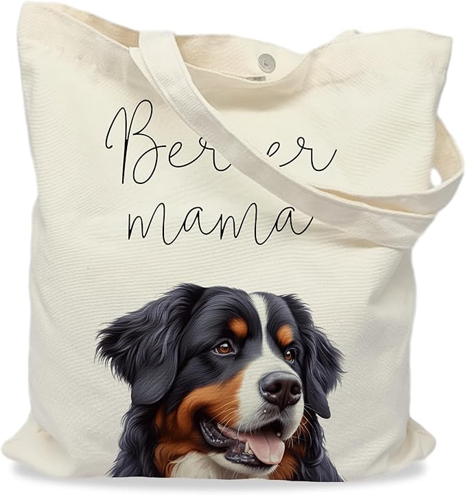 Dog Mama Tote Bag – Cute Dog Lover Canvas Bag, Reusable Shopping Shoulder Bag for Women, Pet Mom Gift,