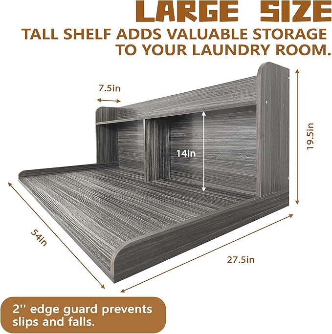 Royxen 2-Tier Washer Dryer Countertop,19.5"H Wood Washer and Dryer Topper with Shelf,Laundry Countertop Over Washer and Dryer, Universal Fit for Laundry Room Organization (Eucalyptus, 54"W X 27.5"D)