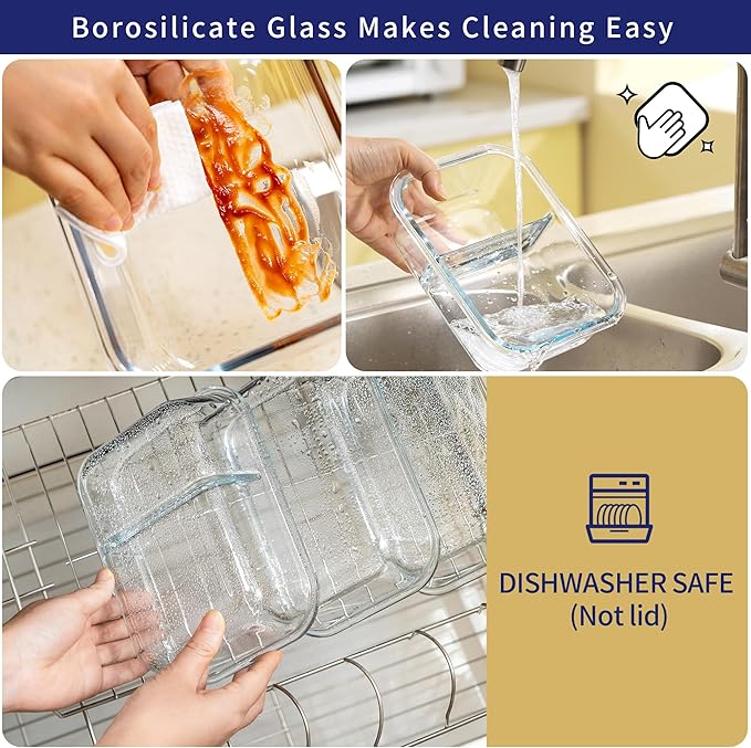 MFY 5-Pack 36 OZ Glass Storage Containers with Lids, Glass Meal Prep Containers 2 Compartment Set, Airtight Lunch Containers with Lids, Microwave, Oven, Freezer and Dishwasher Safe, White