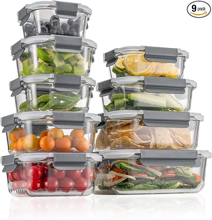 GENICOOK GC glass Food Storage Containers with Lids, Meal Prep Containers, Airtight Lunch Containers Bento Boxes with Snap Locking Lids for Microwave, Oven, Freezer and Dishwasher