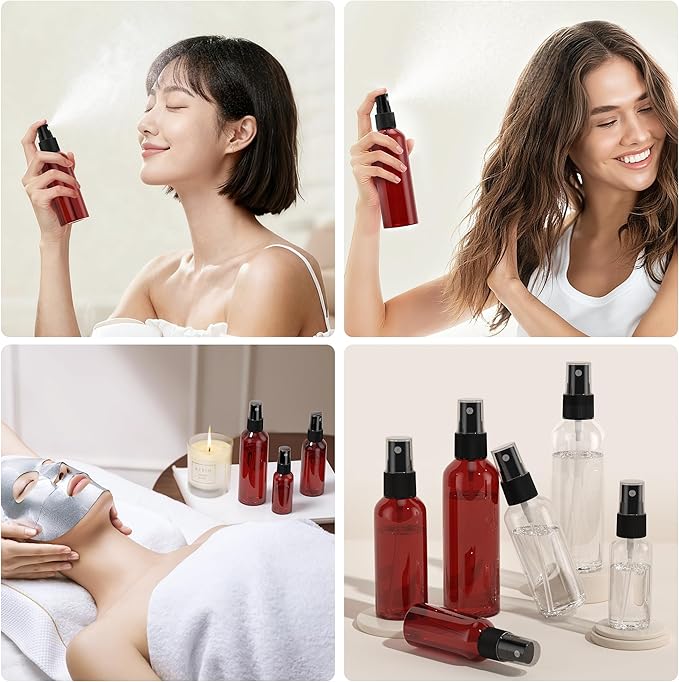 100Pack Small Spray Bottles 2oz, 60ml Travel Spray Bottle Bulk Black Fine Mist Sprayer, Empty Refillable Containers Portable Cosmetic Plastic Spray Bottles for Cleaning, Misting & Skin Care-Red