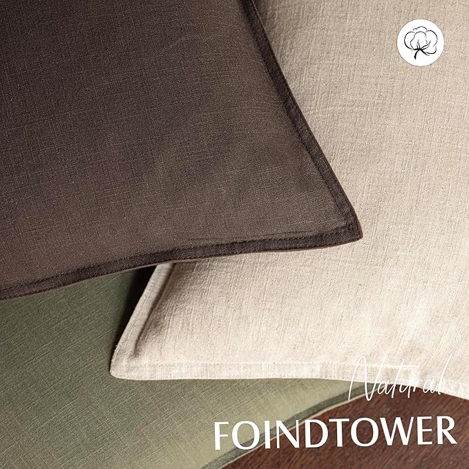 Foindtower Pack of 2, Decorative Linen Soild Throw Pillow Covers Soft Accent Cushion Case Farmhouse Neutral Pillowcase for Chair Couch Sofa Bedroom Living Room Home Decor 24x24 Inch Olive Branch Green
