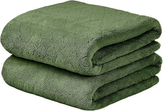 JML Microfiber Bath Towels, Oversized, Ultra Soft, Super Absorbent and Fast Drying, No Fading Large Bathroom Towel Set for Sport, Travel, Fitness (Coral Fleece - Olive-Green, 30 in x 60 in)