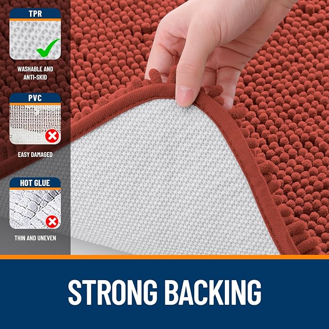 OLANLY Bathroom Rugs 30x20, Extra Soft Absorbent Chenille Bath Rugs, Rubber Backing Quick Dry, Machine Washable Bath Mats for Bathroom Floor, Tub and Shower, Home Decor Accessories, Rustic Terracotta