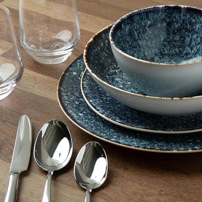 Larder & Vine Ceramic Stoneware Dinnerware 16-Piece Set, 4 Place Settings (Bondi Waters)