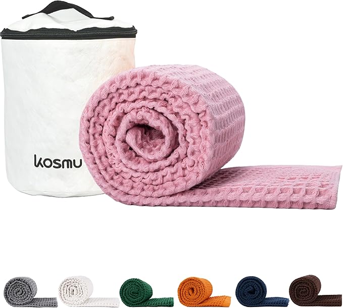 Luxury Japanese Cotton Waffle Bath Towel | Plush, Absorbent, and Quick Dry | Free Storage Bag Included (Sakura Pink, Bath Towel, 55" x 34")