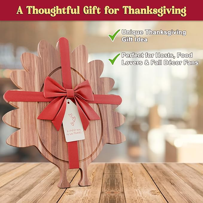 New – Turkey Charcuterie Board – Acacia Wood Turkey Shaped Cutting Board (15x13in) Thanksgiving Serving Tray, Fall Cheese Board, Autumn Platter, Wooden Serveware & Thanksgiving Kitchen Decor Gift