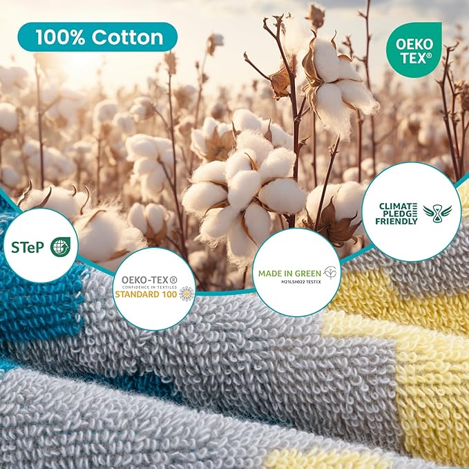 SEMAXE 12-Piece Family Bathroom Towel Set - 100% Cotton, 4 Bath Towels, 4 Hand Towels, 4 Washcloths, Ultra-Soft and Super Absorbent, Lighter Weight