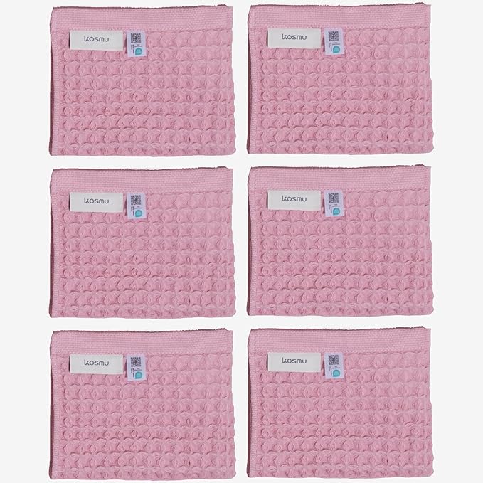 Luxury Japanese Cotton Silk Waffle Bath Towel | Plush, Absorbent, and Quick Dry (Sakura Pink, Face Towel (6 Pack))