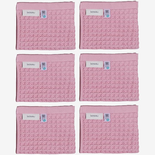 Luxury Japanese Cotton Silk Waffle Bath Towel | Plush, Absorbent, and Quick Dry (Sakura Pink, Face Towel (6 Pack))